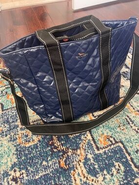 Scout Quilted On the Clock Tote in Navy with Black Straps